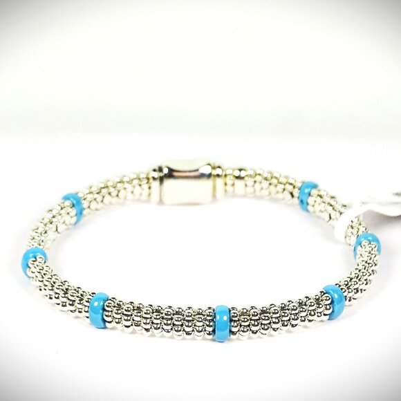 LAGOS Caviar Sterling Silver Ceramic Blue Stations Bangle Bracelet - Picture 3 of 12